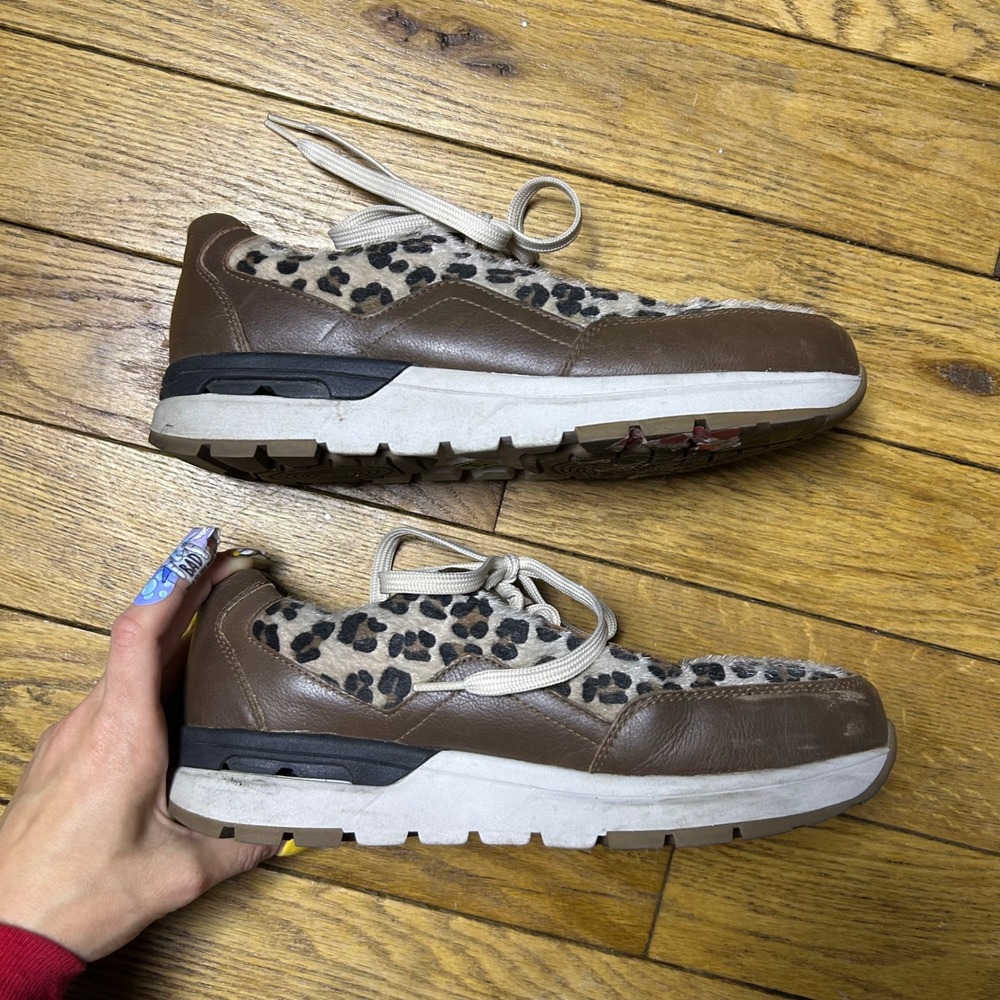 Rockport Works Women Leopard Print Leather Slip Resistant Work Shoes 9M